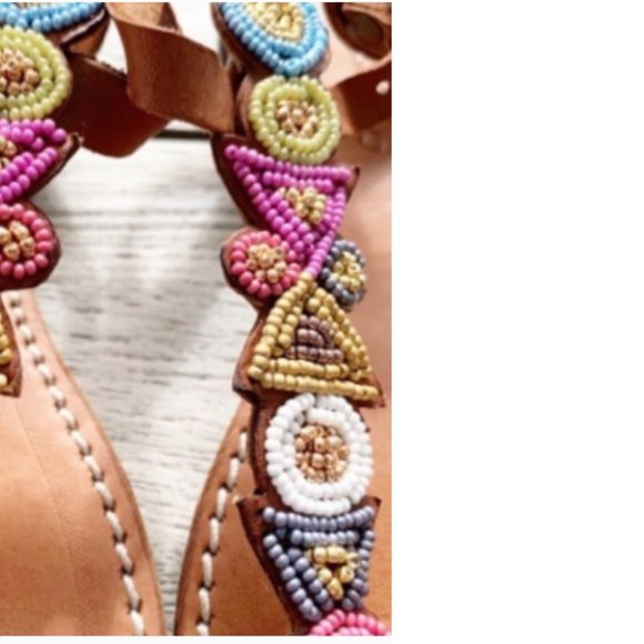 Anthropologie Laidback London hand crafted Artisan beaded T-strap sandals 38 - Picture 4 of 11